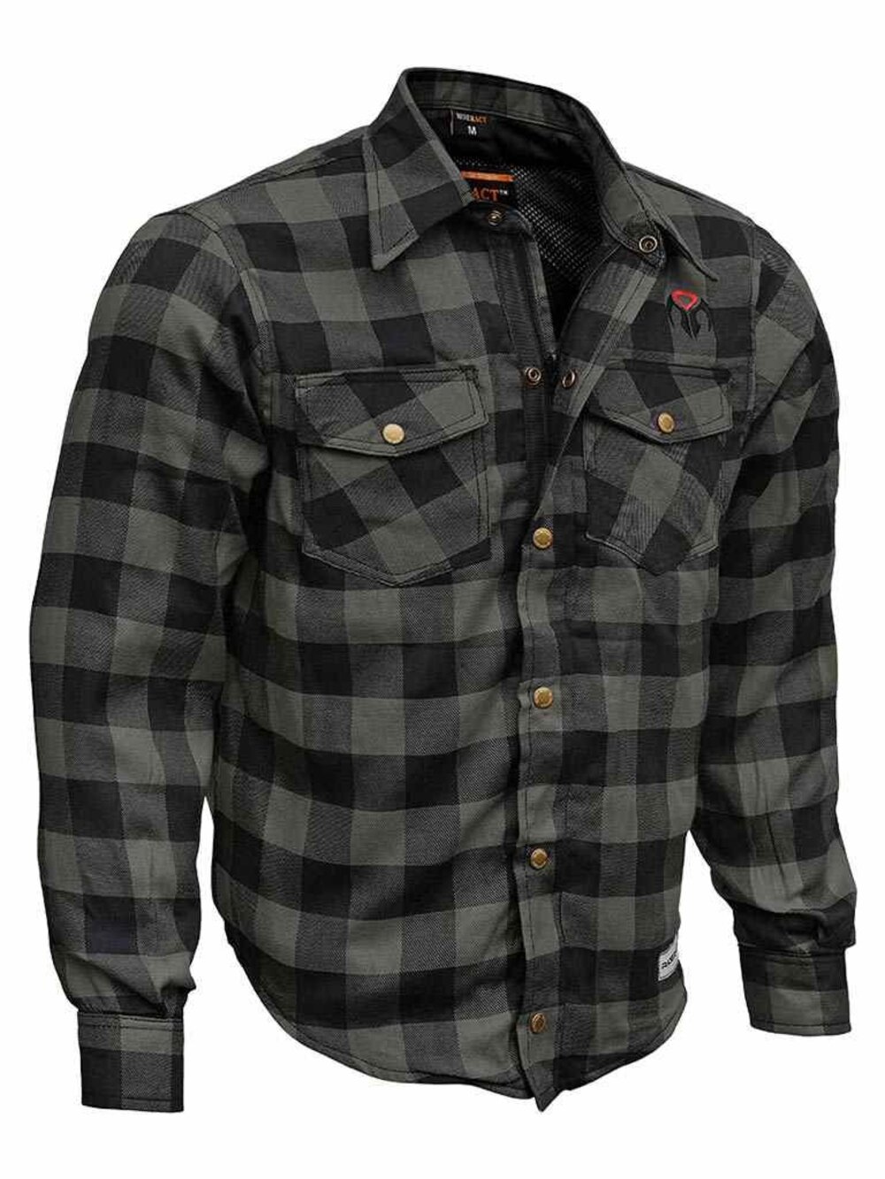 RIDERACT Men’s Armored Motorcycle Flannel Shirt Black Grey Road Series